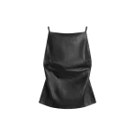 St. Agni Leather Square Neck Top in Black