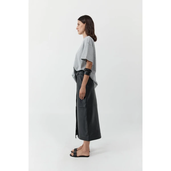 St. Agni Leather Wrap Skirt in Black, view 5