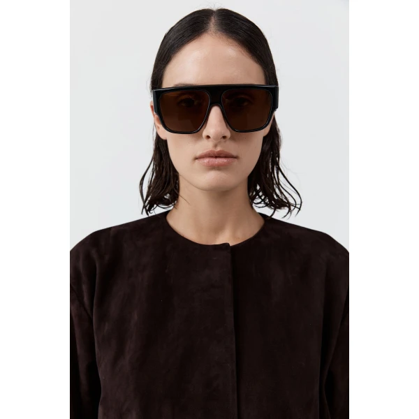 St. Agni Linea Oversized Sunglasses in Black and Brown, view 2