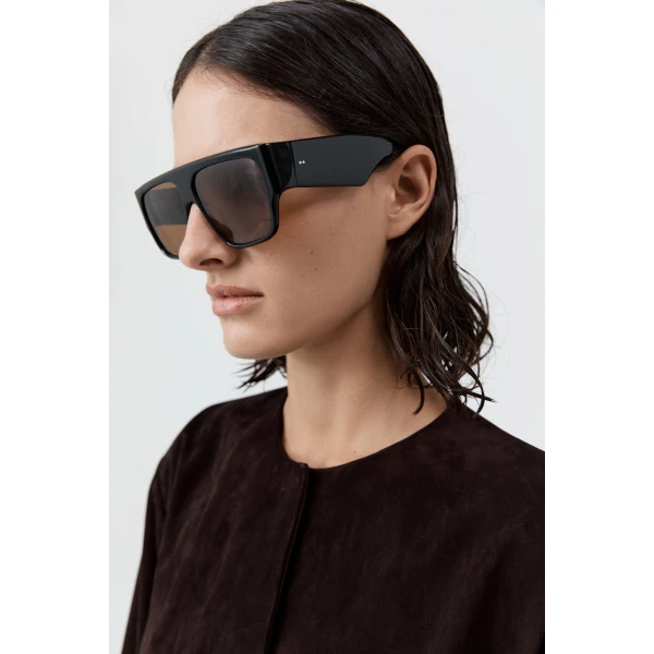 St. Agni Linea Oversized Sunglasses in Black and Brown, view 3