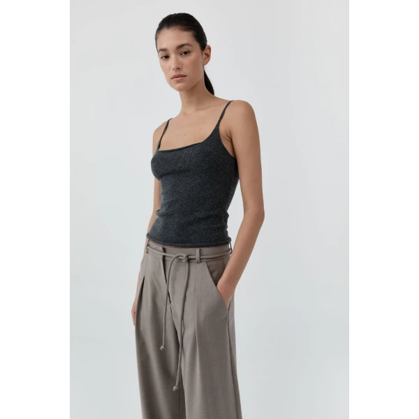 St. Agni Merino Wool Slim Tank in Charcoal Melange, view 3