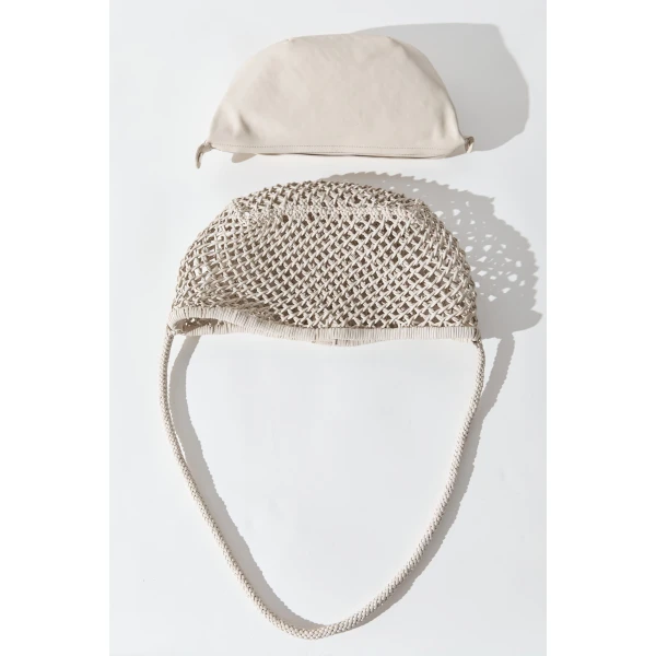 St. Agni Mesh Crescent Bag in Ecru, view 6