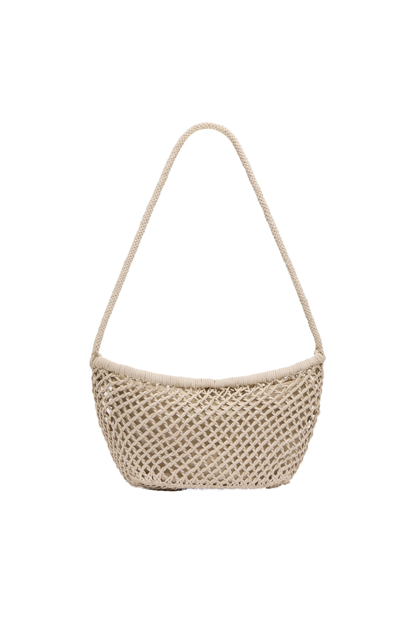 St. Agni Mesh Crescent Bag in Ecru | Shoulder Bags | Coveti St. Agni Mesh Crescent Bag in Ecru