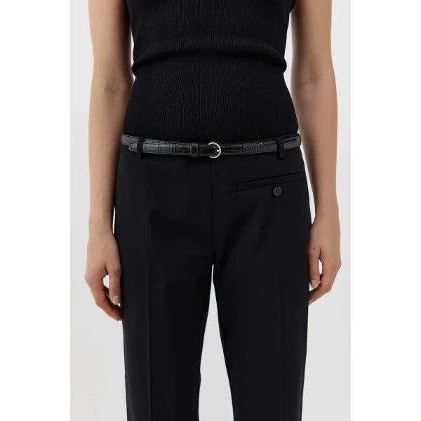 St. Agni Minimal Slim Belt in Croc Embossed Black, view 2