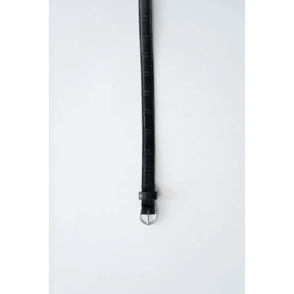 St. Agni Minimal Slim Belt in Croc Embossed Black, view 3