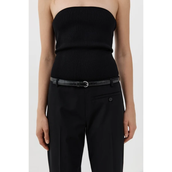 St. Agni Minimal Slim Belt in Croc Embossed Black, view 4