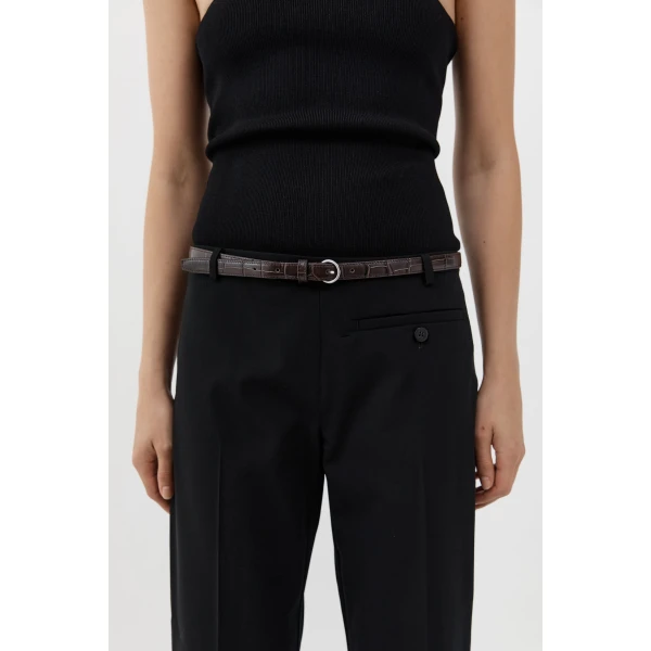 St. Agni Minimal Slim Belt in Croc Embossed Coffee, view 2