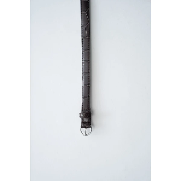 St. Agni Minimal Slim Belt in Croc Embossed Coffee, view 3