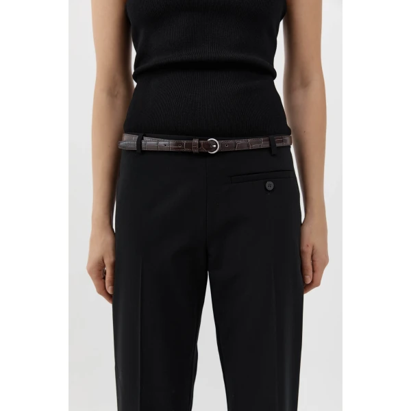 St. Agni Minimal Slim Belt in Croc Embossed Coffee, view 4