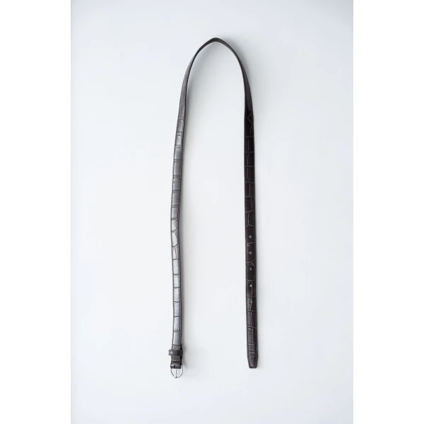 St. Agni Minimal Slim Belt in Croc Embossed Coffee, view 5
