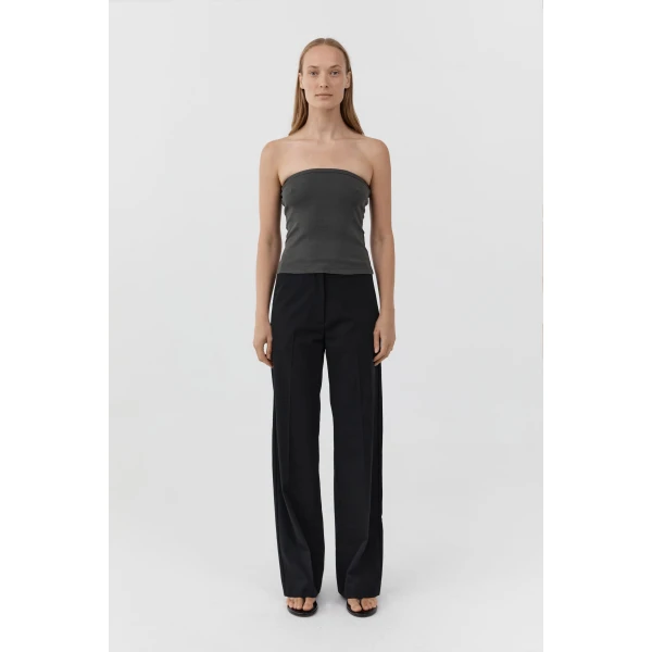 St. Agni Organic Cotton 90s Strapless Top in Dark Moss, view 2