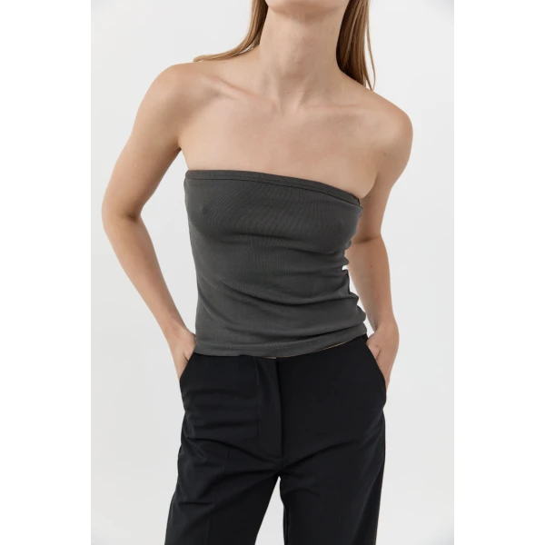 St. Agni Organic Cotton 90s Strapless Top in Dark Moss, view 3