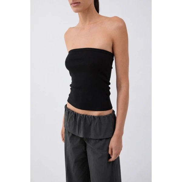 St. Agni Organic Cotton 90s Strapless Top in Jet Black, view 3