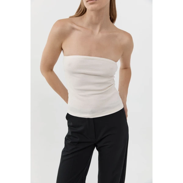 St. Agni Organic Cotton 90s Strapless Top in Talco, view 3