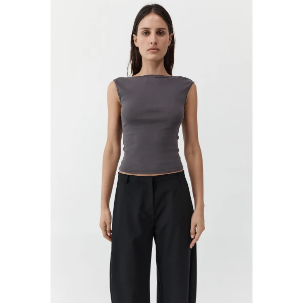 St. Agni Organic Cotton Ballerina Top in Soot, view 2