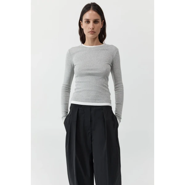 St. Agni Organic Cotton Layered Long Sleeve Top in Grey Marle, view 2