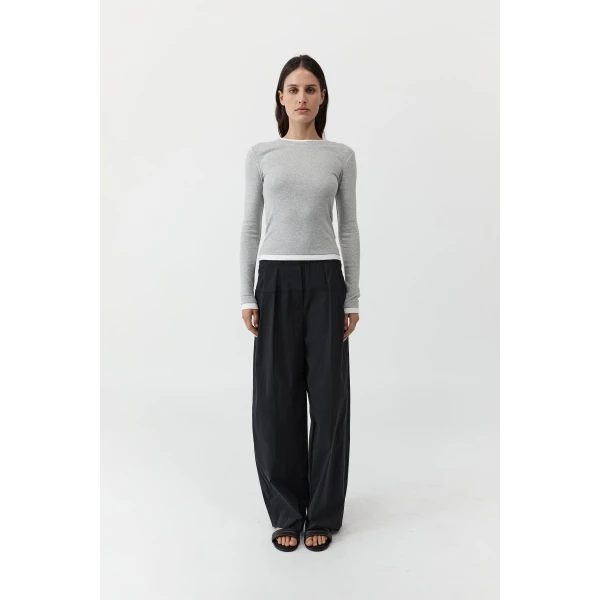 St. Agni Organic Cotton Layered Long Sleeve Top in Grey Marle, view 3