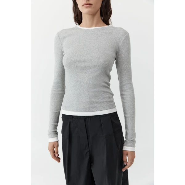 St. Agni Organic Cotton Layered Long Sleeve Top in Grey Marle, view 4