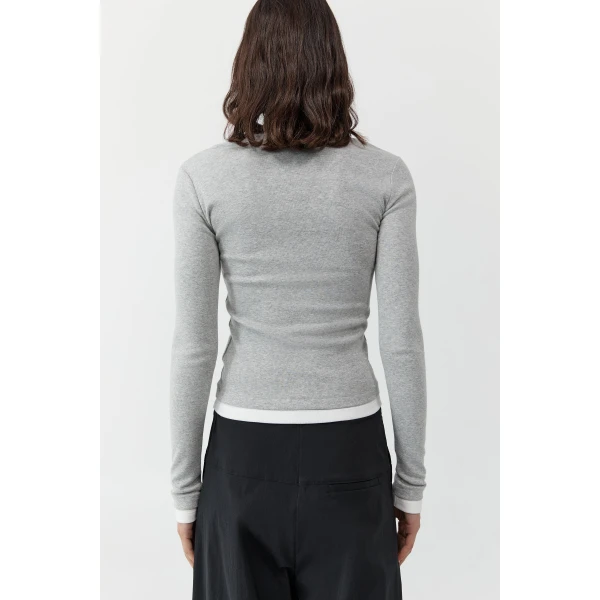 St. Agni Organic Cotton Layered Long Sleeve Top in Grey Marle, view 5