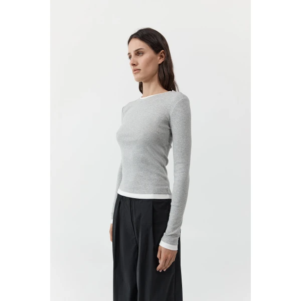 St. Agni Organic Cotton Layered Long Sleeve Top in Grey Marle, view 6