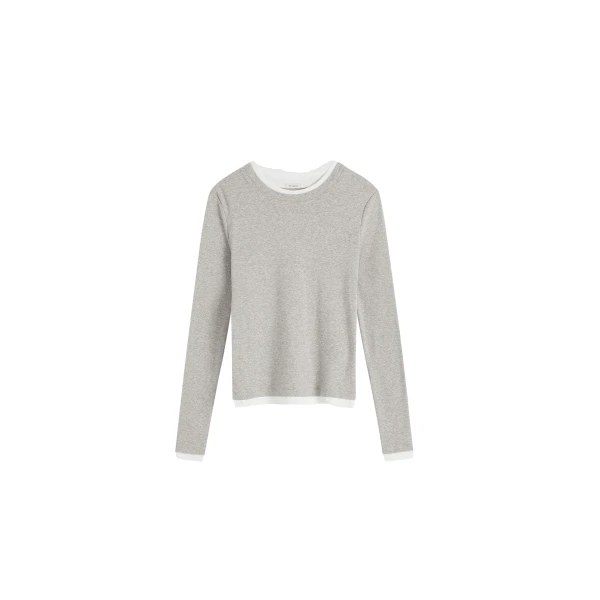 St. Agni Organic Cotton Layered Long Sleeve Top in Grey Marle