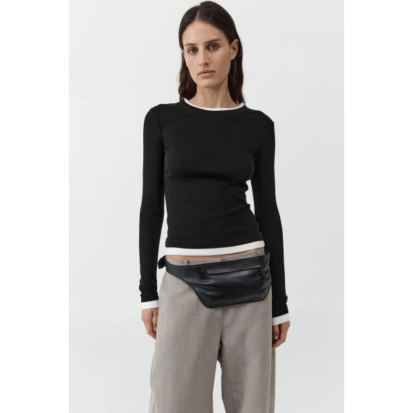 St. Agni Organic Cotton Layered Long Sleeve Top in Jet Black, view 2