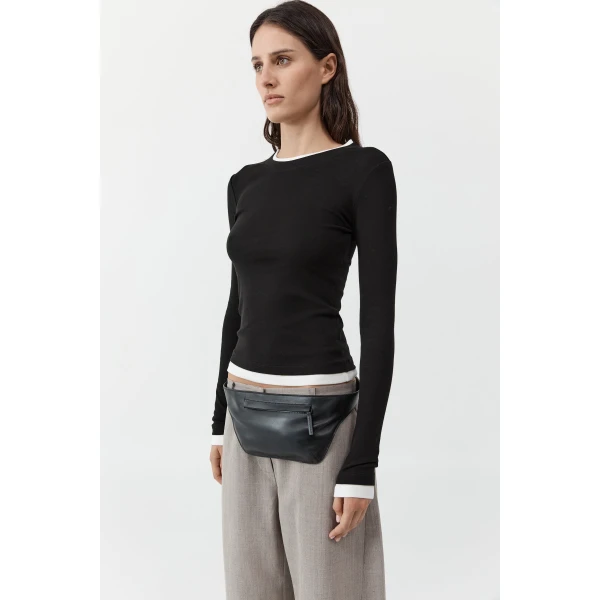 St. Agni Organic Cotton Layered Long Sleeve Top in Jet Black, view 4
