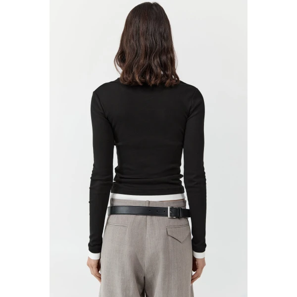 St. Agni Organic Cotton Layered Long Sleeve Top in Jet Black, view 5