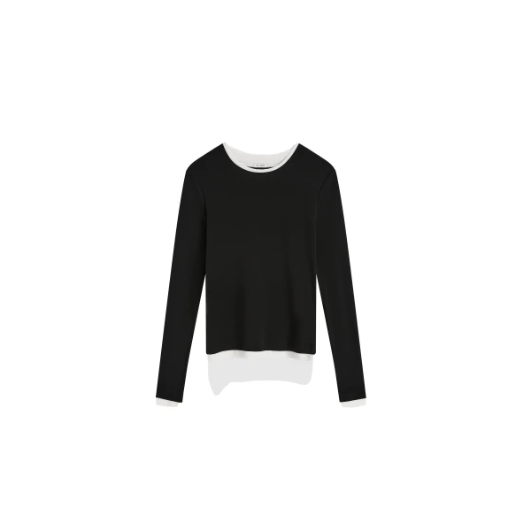 St. Agni Organic Cotton Layered Long Sleeve Top in Jet Black