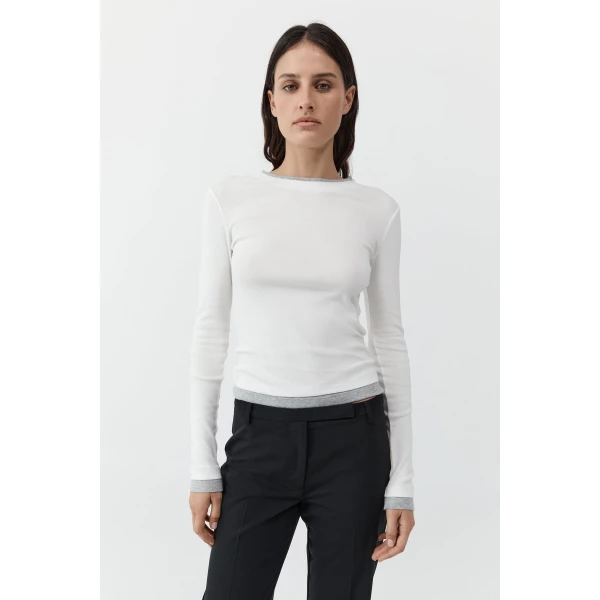St. Agni Organic Cotton Layered Long Sleeve Top in White, view 2