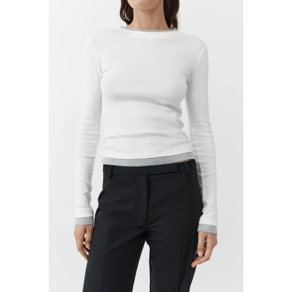 St. Agni Organic Cotton Layered Long Sleeve Top in White, view 3