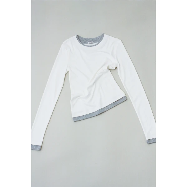 St. Agni Organic Cotton Layered Long Sleeve Top in White, view 4