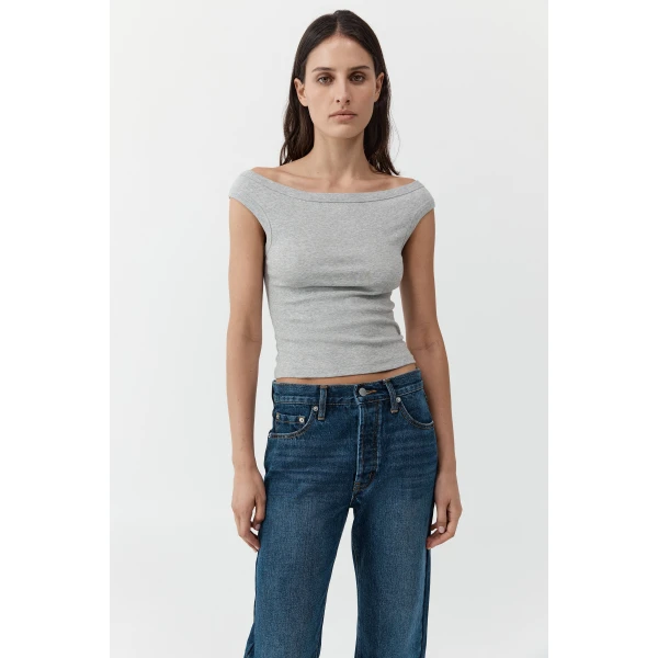 St. Agni Organic Cotton Off Shoulder Top in Grey Marle, view 2