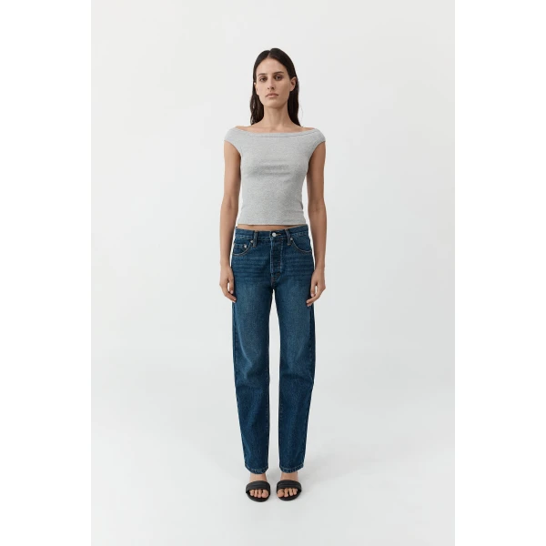 St. Agni Organic Cotton Off Shoulder Top in Grey Marle, view 3