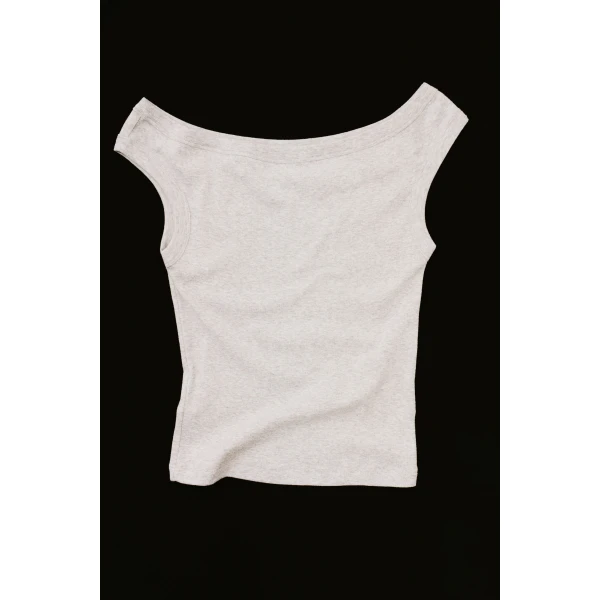 St. Agni Organic Cotton Off Shoulder Top in Grey Marle, view 4