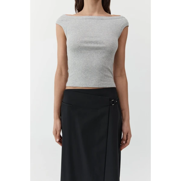 St. Agni Organic Cotton Off Shoulder Top in Grey Marle, view 5