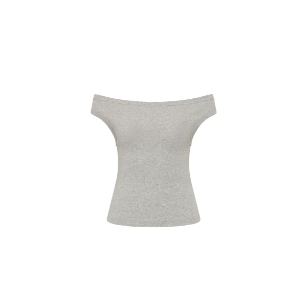 St. Agni Organic Cotton Off Shoulder Top in Grey Marle