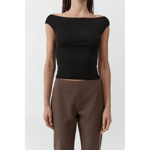 St. Agni Organic Cotton Off Shoulder Top in Jet Black, view 4