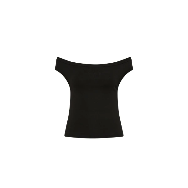 Organic Cotton Off Shoulder Top in Jet Black