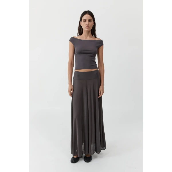 St. Agni Organic Cotton Off Shoulder Top in Soot, view 2