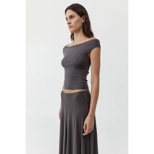 St. Agni Organic Cotton Off Shoulder Top in Soot, view 3