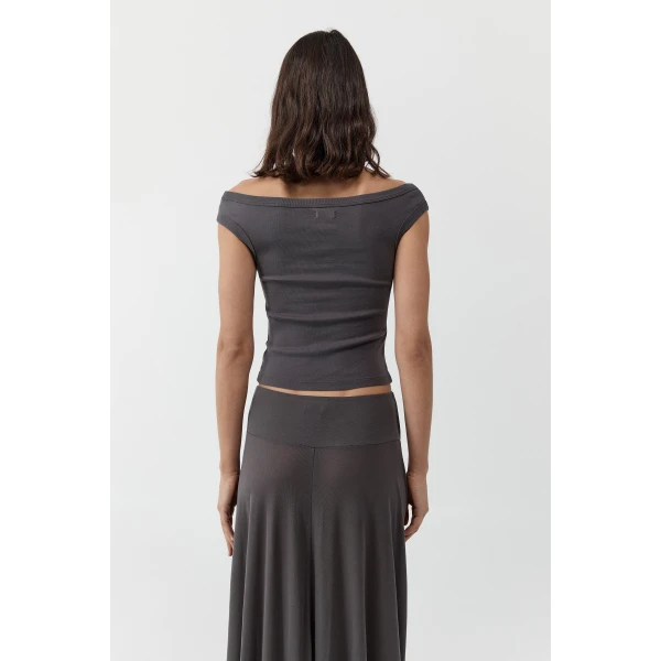 St. Agni Organic Cotton Off Shoulder Top in Soot, view 4