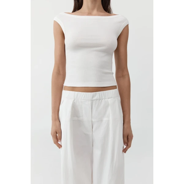 St. Agni Organic Cotton Off Shoulder Top in White, view 4
