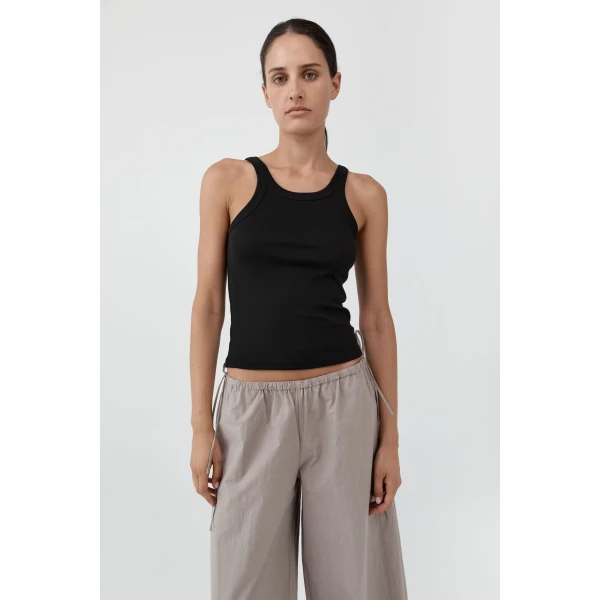 St. Agni Organic Cotton Racer Singlet in Jet Black, view 2