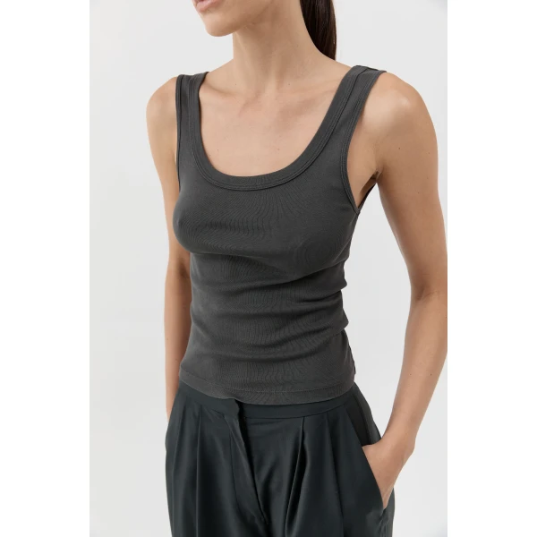 St. Agni Organic Cotton Scooped Ballerina Top in Dark Moss, view 3