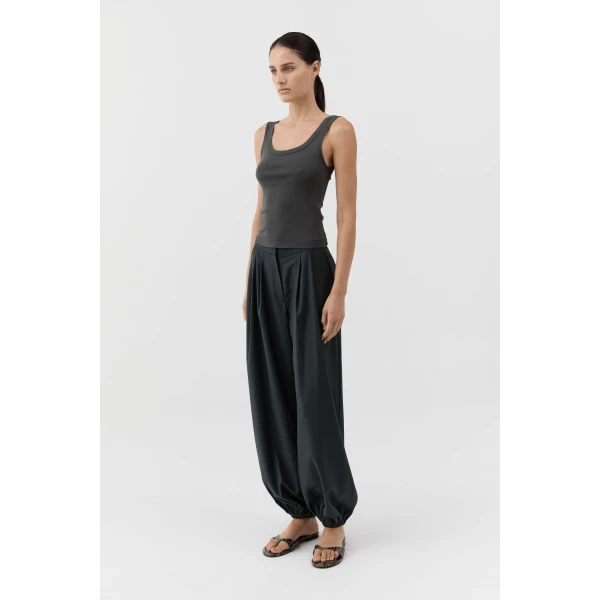 St. Agni Organic Cotton Scooped Ballerina Top in Dark Moss, view 4