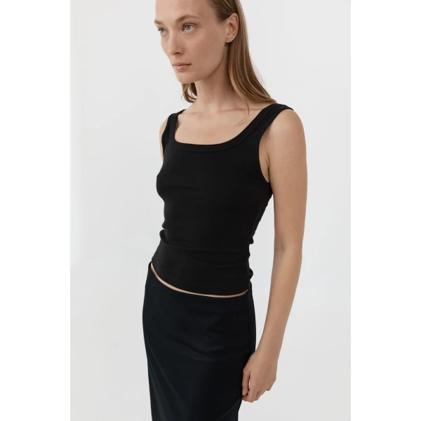St. Agni Organic Cotton Scooped Ballerina Top in Jet Black, view 3