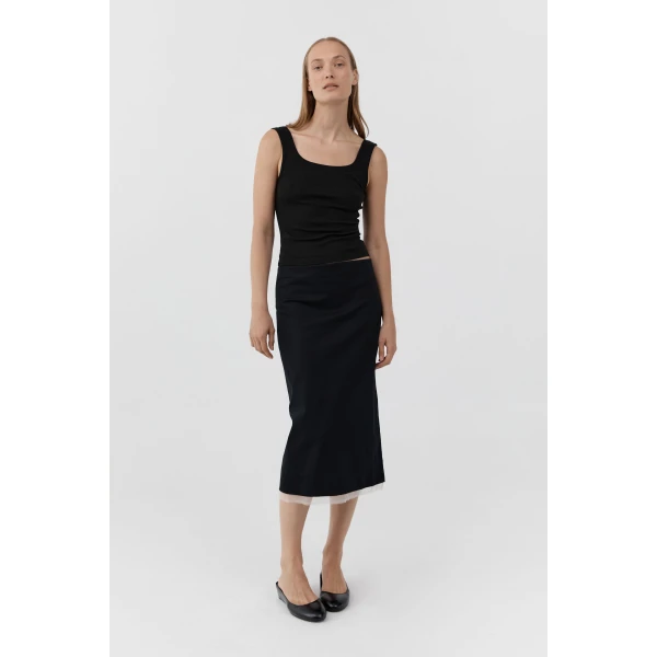 St. Agni Organic Cotton Scooped Ballerina Top in Jet Black, view 4