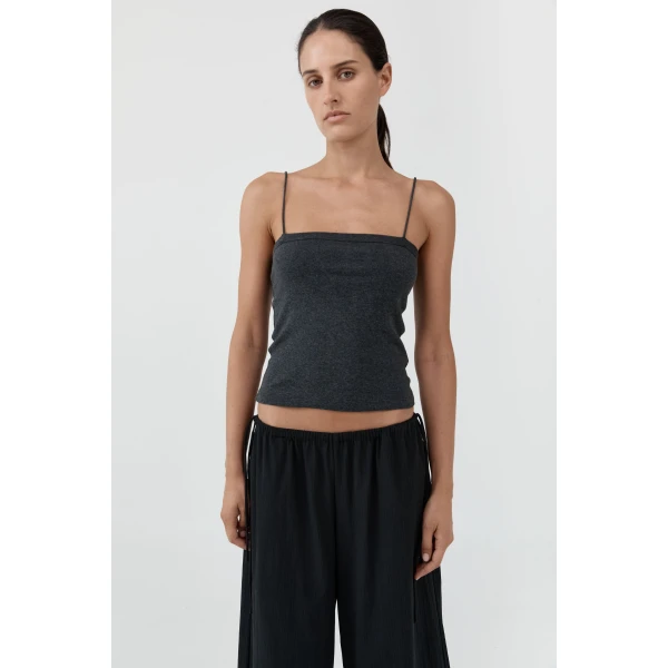 St. Agni Organic Cotton Square Neck Cami in Charcoal Melange, view 2