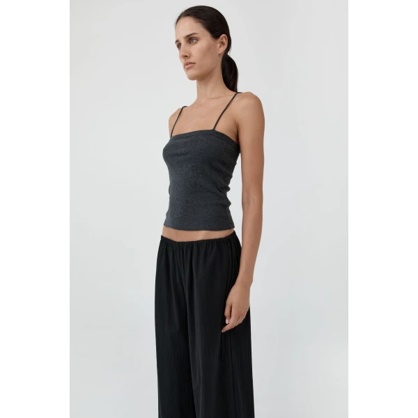 St. Agni Organic Cotton Square Neck Cami in Charcoal Melange, view 6